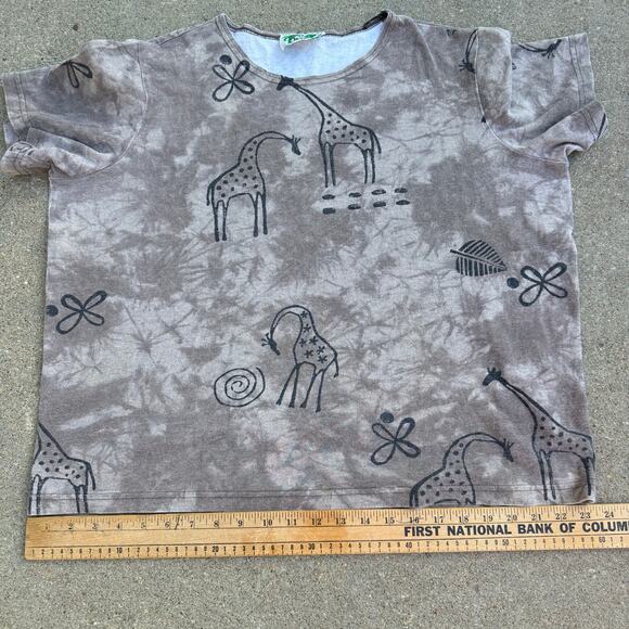 Vintage 90s Tribal Animal Art Giraffe Zoo Short Sleeve T-shirt Gray Brown XL? - Picture 7 of 9